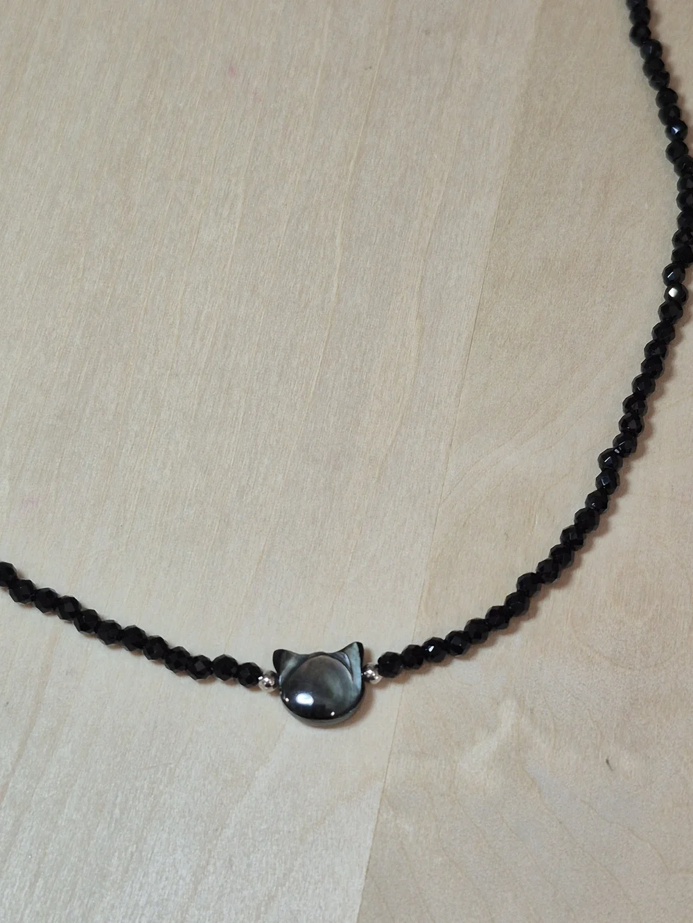 🐈‍⬛🐈‍⬛NEW🐈‍⬛🐈‍⬛ PRETTY!! Faceted Natural Stone OBSIDIANBlackCat HeadNecklace